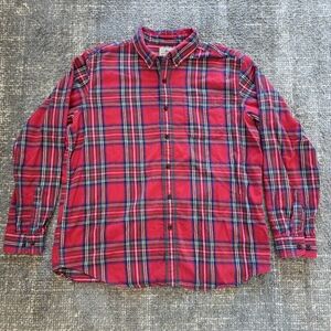 L.L.Bean Traditional Fit Red Plaid Flannel Front Button Shirt Mens L Regular